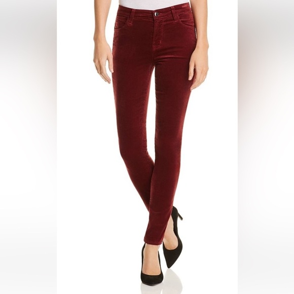 J Brand Maria High Rise Skinny Jeans Pants size 23 Stretch Velvet Oxblood New - Picture 1 of 16